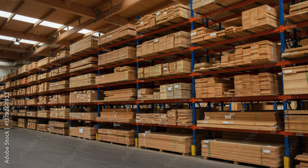 Fototapeta premium Entrepôt avec rayonnages de bois