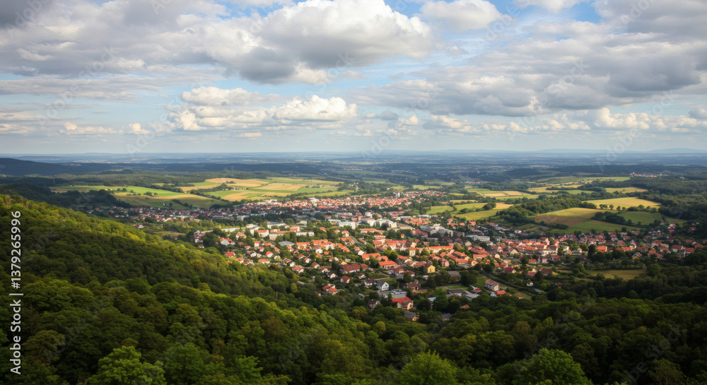 Fototapeta premium Vue village au bord lac