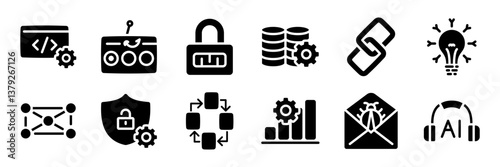 Technology and development icon set. Silhouette style.