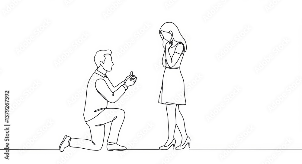 Minimalist single line art depicting a marriage proposal with elegant simplicity Minimalist single line art depicting a marriage proposal with elegant simplicity