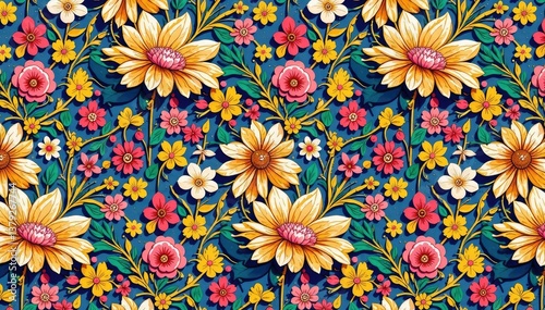 Wallpaper Mural Intricate line art floral design, continuous pattern, geometric, motif Torontodigital.ca