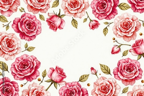 Intricate watercolor rose pattern, blush pink & gold hues, watercolour flowers, botanical