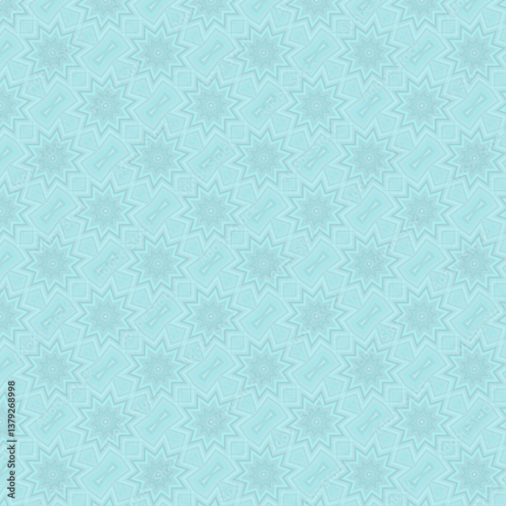Fototapeta premium Seamless star-shaped floral pattern in soft light blue with a subtle textured background. Calm elegant design for textiles, wallpapers, wrapping paper, packaging, scrapbooking, gentle modern branding