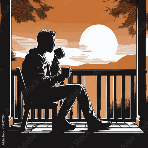 man drinking coffee on porch