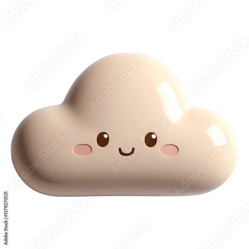 3D icon of a cute smiling cloud with a happy face isolated on transparent background