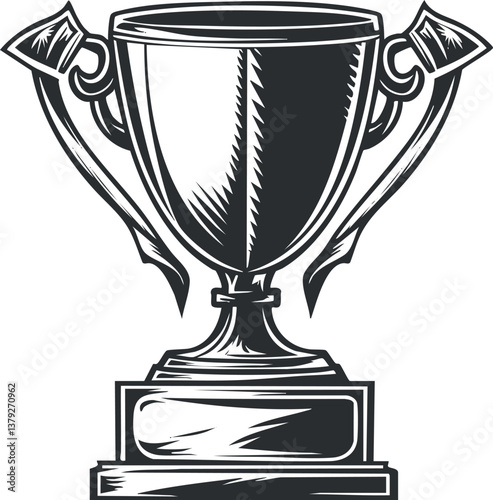 Black and white illustration of a trophy symbolizing achievement and victory in competitions.