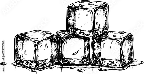 ice cube engraving black and white outline
