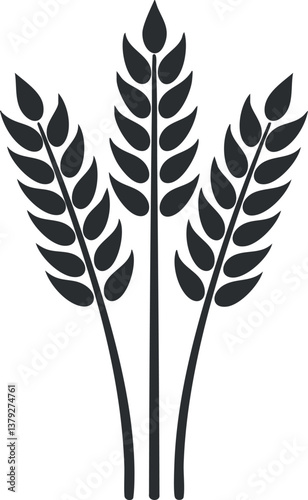 Black and white wheat icon symbolizing agriculture and grain farming in a minimalist style.