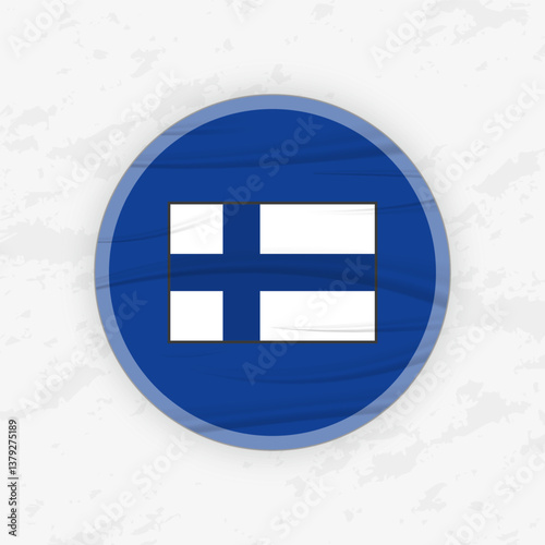 Finnish Flag in a Circular Emblem Design, Abstract Round Sticker Illustration.