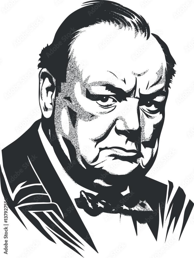 Black and white illustration of a historical leader with a serious expression and iconic style. Black and white illustration of a historical leader with a serious expression and iconic style.