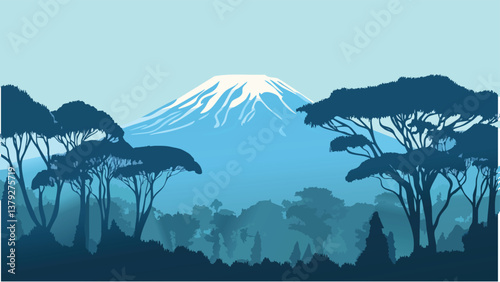 Kilimanjaro Tanzania Mountain View with Forests in Digital Art.eps