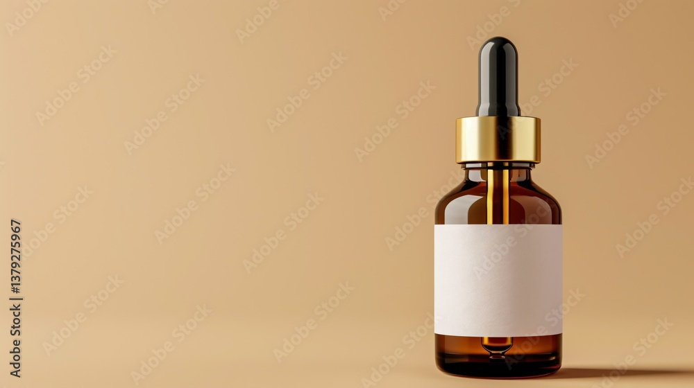 Naklejka premium Elegant dropper bottle for beauty serum with minimalist label design and premium cosmetic mockup.
