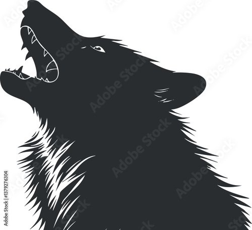 Silhouette of a howling wolf with detailed fur, emphasizing the wild and predatory nature.