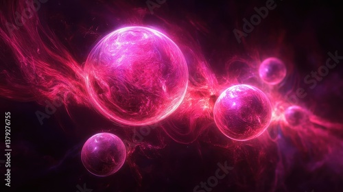 Abstract glowing pink orbs swirling energy patterns cosmic background futuristic digital art