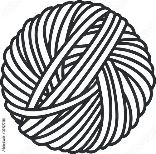 Black and white illustration of a ball of yarn, ideal for knitting and craft projects.
