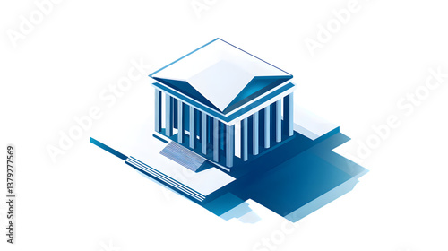 Isometric illustration of a classical building with columns and steps