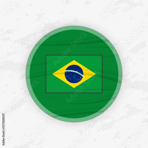 Brazilian Flag in a Circular Emblem Design, Abstract Round Sticker Illustration.