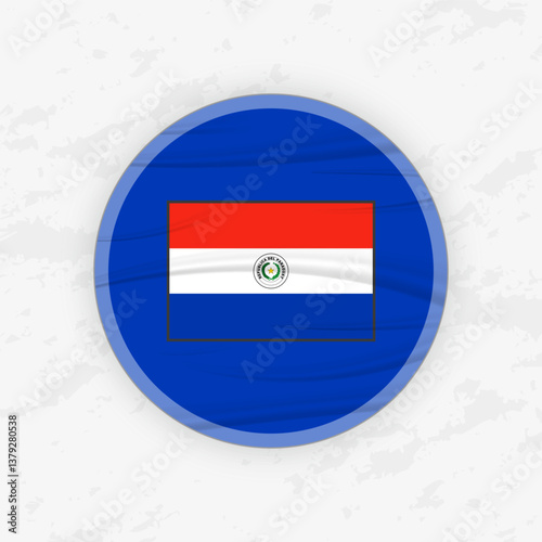 Paraguayan Flag in a Circular Emblem Design, Abstract Round Sticker Illustration.