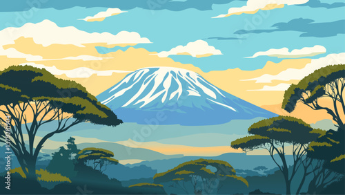 Kilimanjaro Tanzania with Surrounding Forests in Digital Illustration
