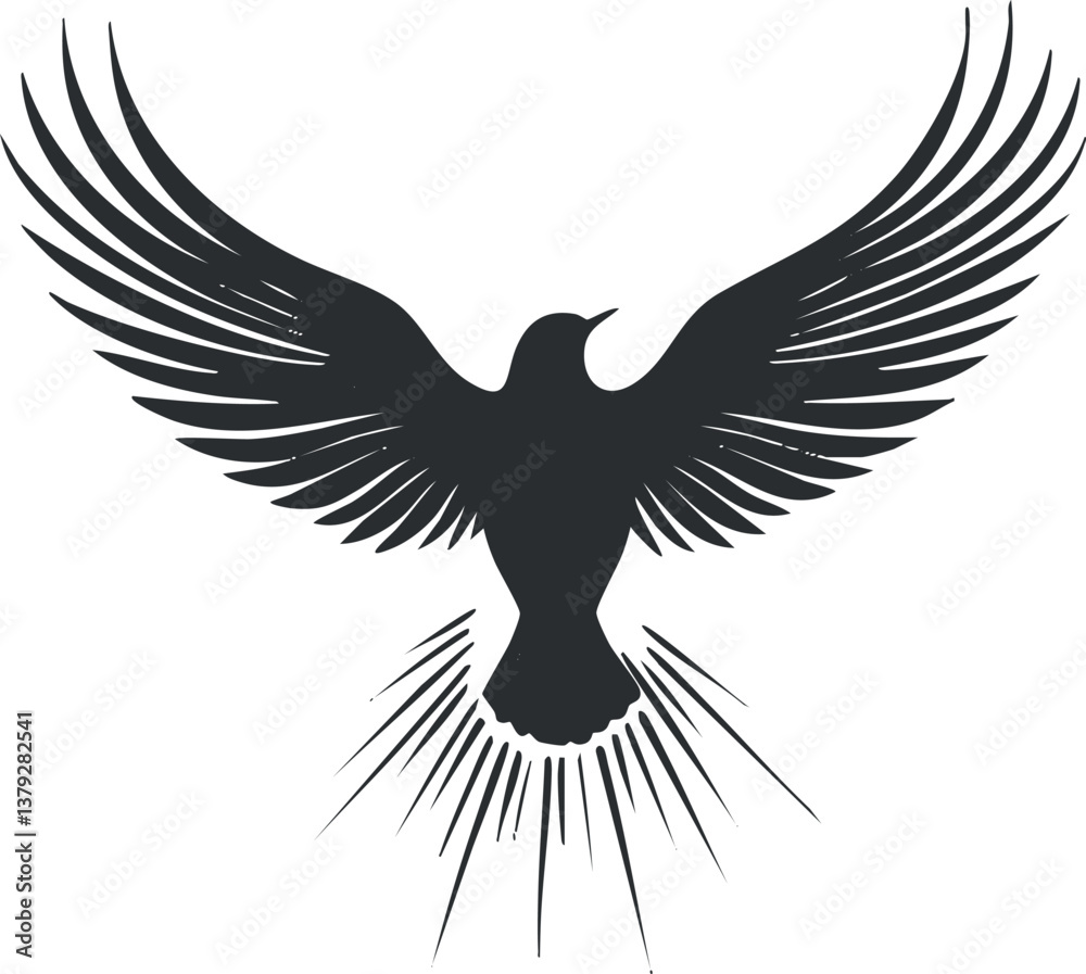 Naklejka premium Silhouette of an eagle with outstretched wings, symbolizing freedom and power in vector design.