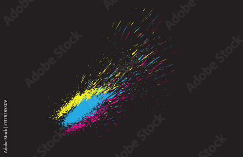 Cmyk ink splattering, creating colorful mess on black background