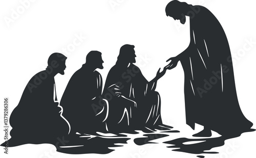 Silhouette of a person offering help to others, symbolizing charity and compassion.