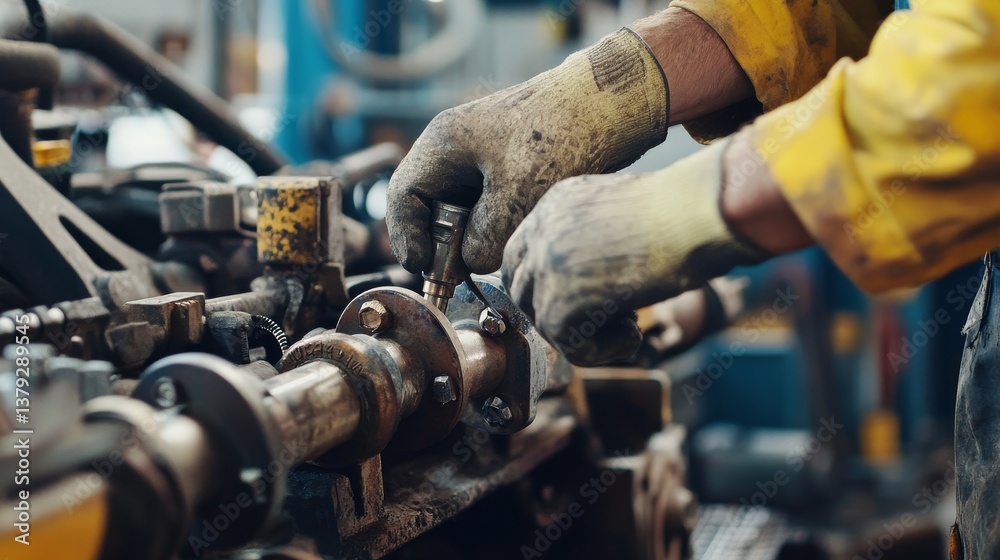 A construction worker tightening nuts on machinery. Featuring detail and skill A construction worker tightening nuts on machinery. Featuring detail and skill