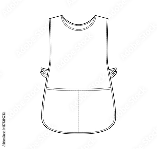 Apron Cobbler Slipover Smock technical fashion illustration. Tabard uniform for cooking cartoon Flat sketch outline apparel template front view. Women, men unisex CAD mockup on white background