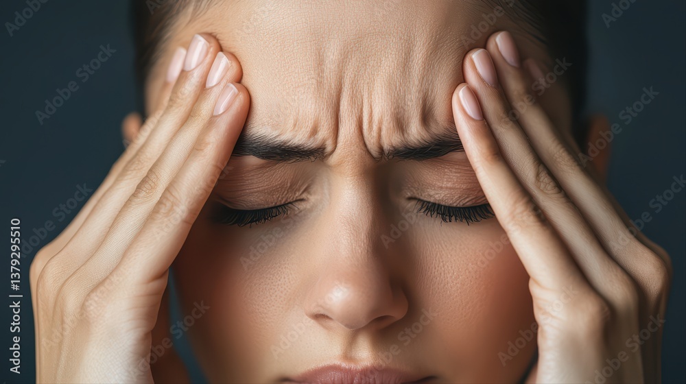 Naklejka premium Woman with stress and anxiety feeling pain in head