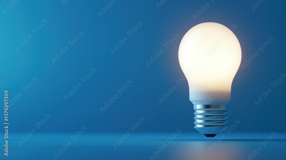 Bright light bulb glowing in soft blue background Bright light bulb glowing in soft blue background
