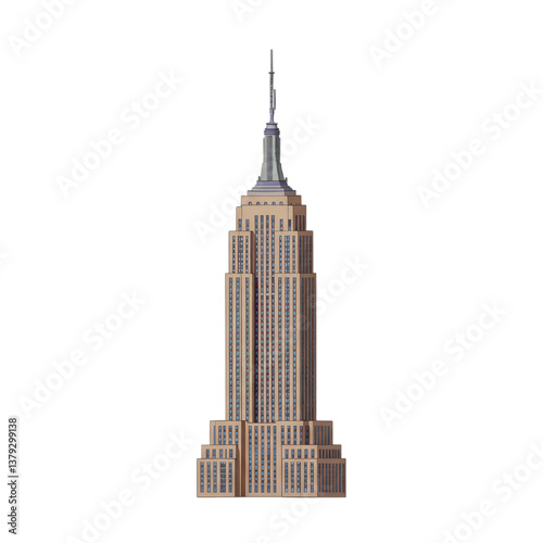 Iconic skyscrapper emblem standing tall against pure white background