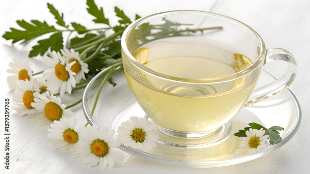 chamomile tea with fresh flowers on a wooden table chamomile tea with fresh flowers on a wooden table