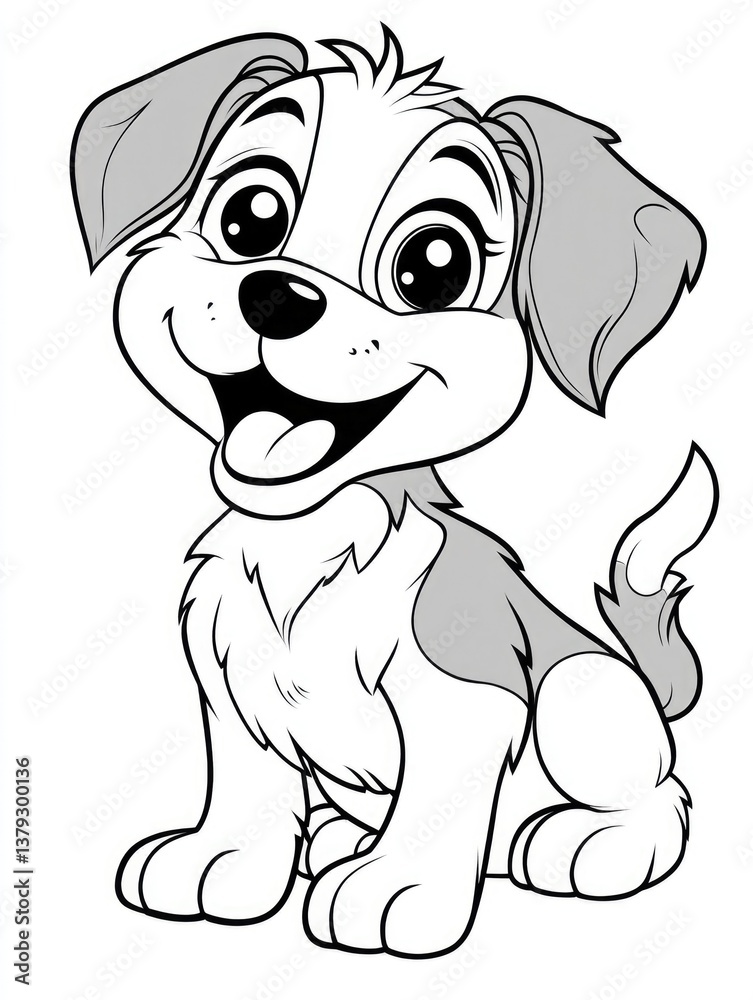 Fototapeta premium Cute cartoon puppy.Black and white line colouring for children's books,pet related materials,and adorable animal-themed designs.