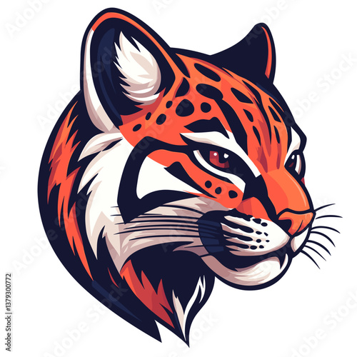 Esports logo featuring a side view of a stalking ocelot design with sharp features and vibrant colors