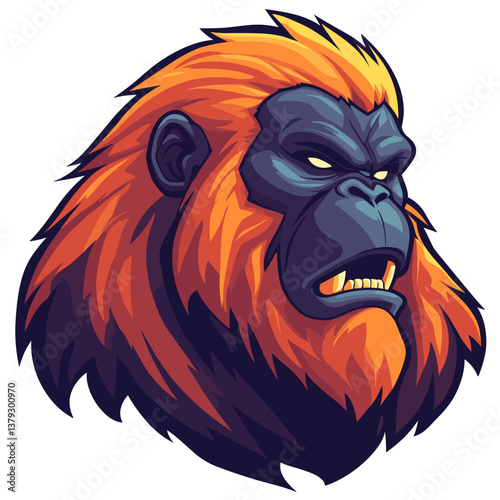 Raging orangutan vector logo for esports with vibrant orange and black details showcasing fierce expression and power