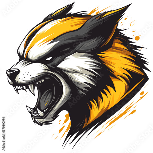 Unique esports vector logo featuring a furious wolverine in a dynamic side view design
