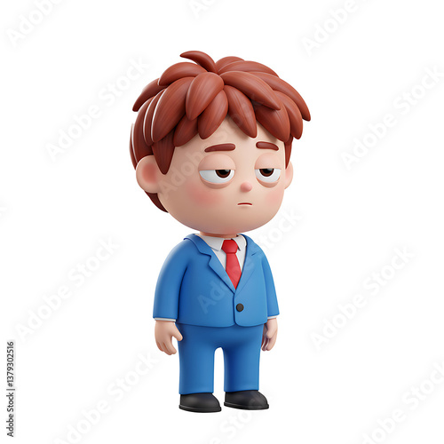 3d cute character tired and stressed isolated on white background 