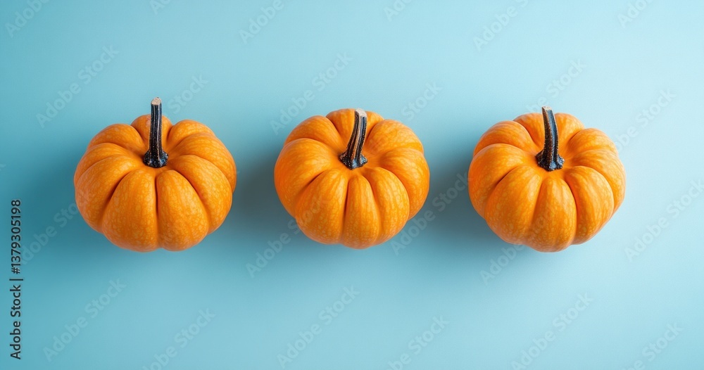 Minimalist Pumpkin Arrangement Autumn Decoration on Pastel Blue Background for Thanksgiving and Fall Celebration Minimalist Pumpkin Arrangement Autumn Decoration on Pastel Blue Background for Thanksgiving and Fall Celebration