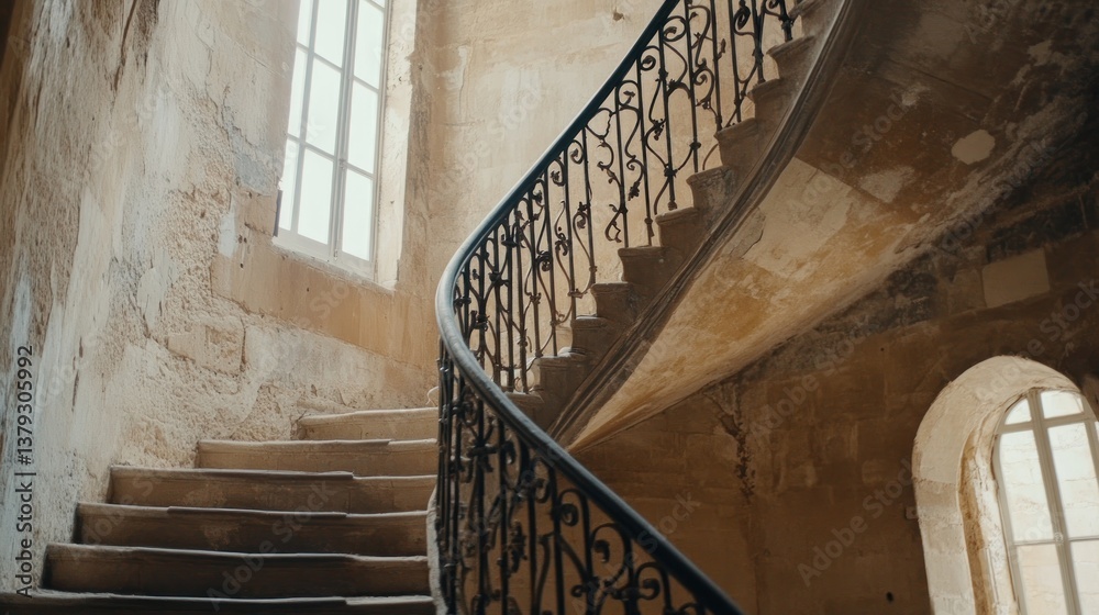 Fototapeta premium Vintage Spiral Staircase in Old Building Interior