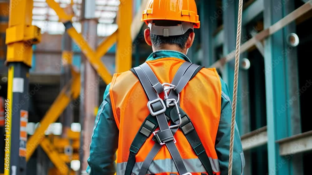 Construction Worker Safety Harness Industrial Site