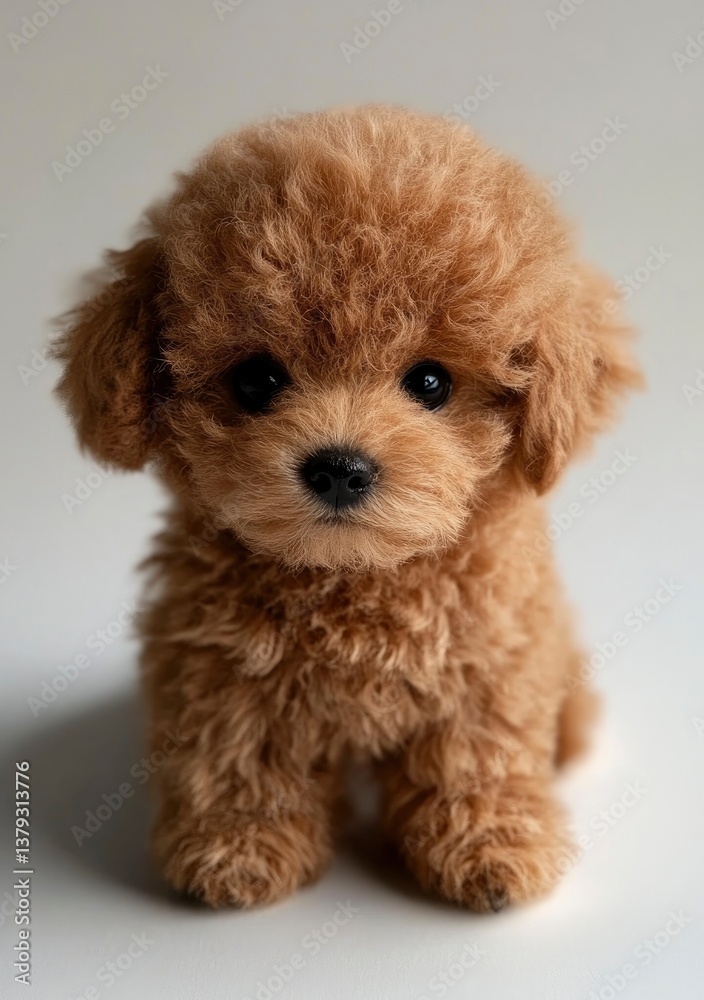 Adorable Toy Poodle Puppy Sitting Still Looking at Camera Indoors Adorable Toy Poodle Puppy Sitting Still Looking at Camera Indoors