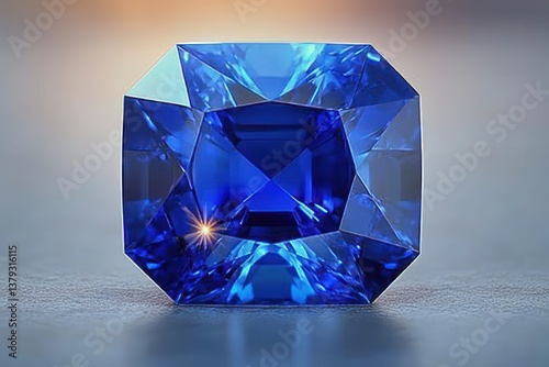 Deep Blue Sapphire Gemstone Photorealistic Render with Brilliant Light Refractions and Intricate Facets