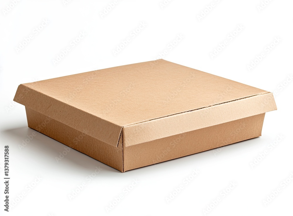 Closed Brown Cardboard Box Packaging on White Background Studio Shot
