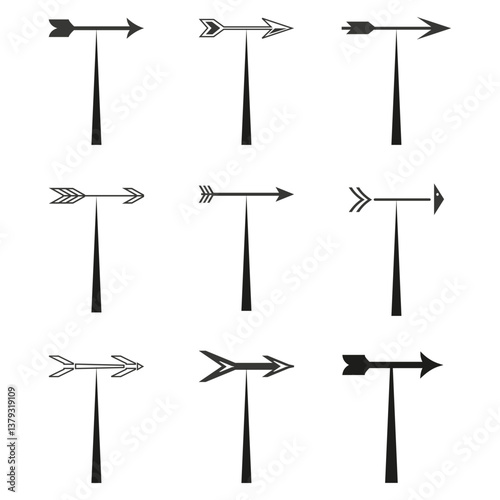 Weathervane with arrows. Direction symbol vector. Wind navigation concept. Black and white design.