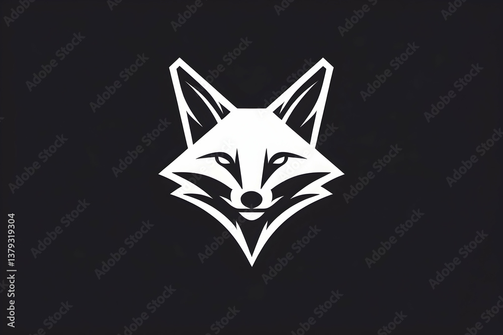 Obraz premium Minimalist black and white fox head logo, designed in a modern and geometric style. The sharp, symmetrical lines emphasize the animal's sleek and cunning nature, making it perfect for branding, tattoo