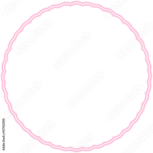 Circular vector stamp with a neon outline, defined by a softly undulating contour creating an organic appearance.