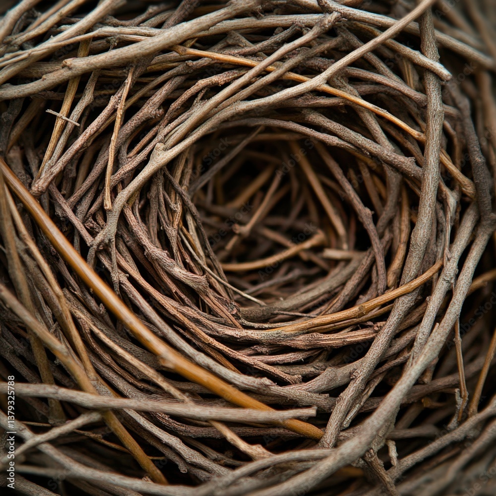 Intricate Close-Up of a Natural Twigs Nest with Circular Design