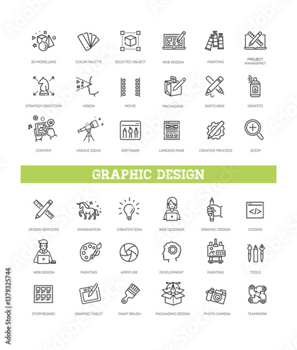 Design and drawing icons set. Line style