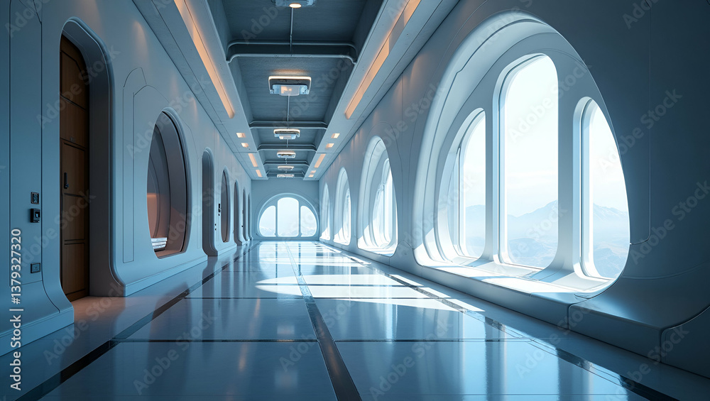 Obraz premium Futuristic Minimalist Wallpaper: Space Habitats with Sleek Graphics, Innovative Construction, Advanced Life Support, and Sustainable Technology for Extraterrestrial Settlements.