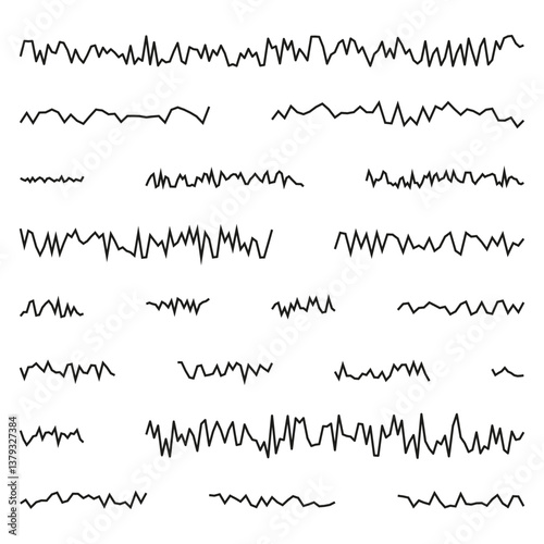 Zigzag line icon. Abstract waveform shape. Dynamic distortion pattern. Black vector design.